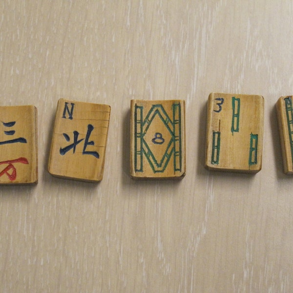 Vintaage Bamboo Mahjong tiles 5 tiles