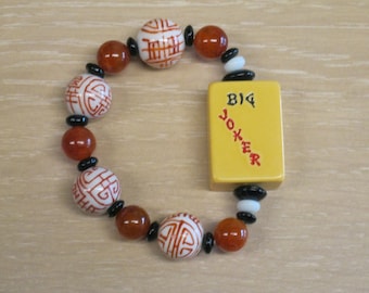 Mahjong bracelet with full size vintage  Bakelite  "Big Joker"