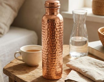 Copper Water Bottle, Handcrafted Hammered Design for Wellness and Hydration