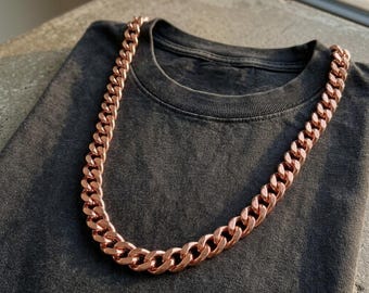 Collar de cadena de cobre 100% puro de 24 pulgadas, joyería de eslabones gruesos