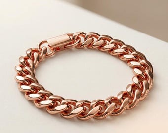 Reines Kupfer 8,5 "oder 7,5" 13 mm, 11 mm, 9 mm, 7 mm Kettenarmband, schwerer Gliederschmuck, kubanischer Stil