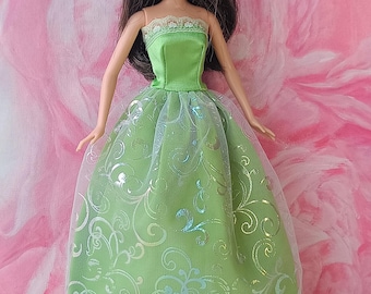 Vestido de fiesta para muñeca Barbie ~ regalo perfecto para niñas ~ vestido verde claro para Barbie