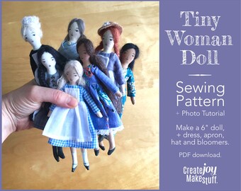 Tiny Woman Rag Doll Sewing Pattern • 6"/15cm Tiny Doll Pattern • Photo tutorial • Mini doll pattern