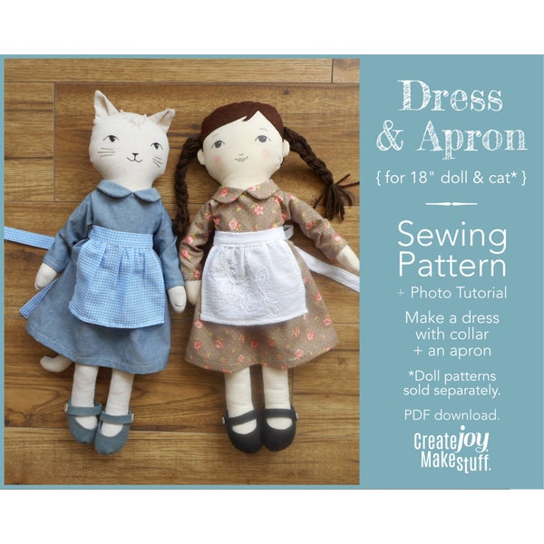 Dress & Apron Sewing Pattern : For 18" Rag Doll by CreateJoyMakeStuff