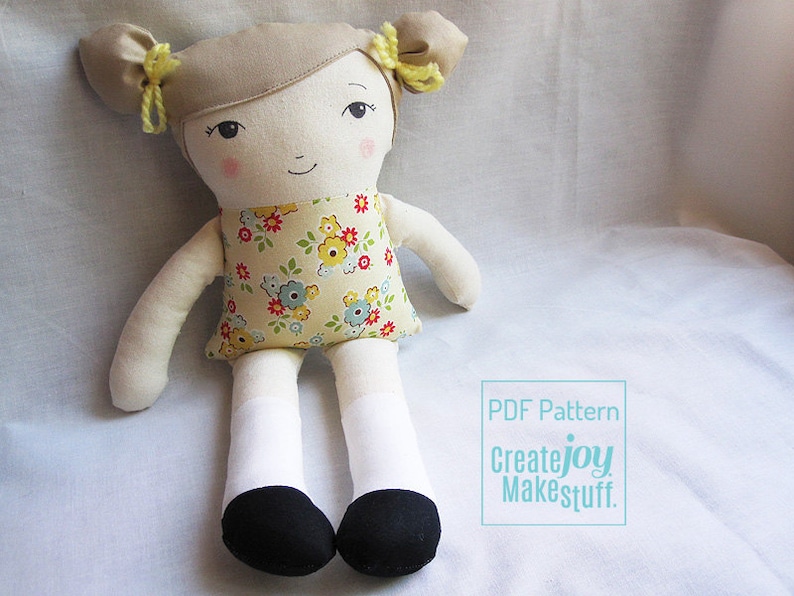 easy toy soft PDF printable Girl Doll Sewing Pattern stuffed softie Tutorial fabric cloth simple pdf cloth doll pattern