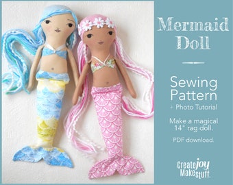 Mermaid Doll Pattern - Rag Doll Sewing Pattern - PDF pattern - Rag doll PDF - Printable