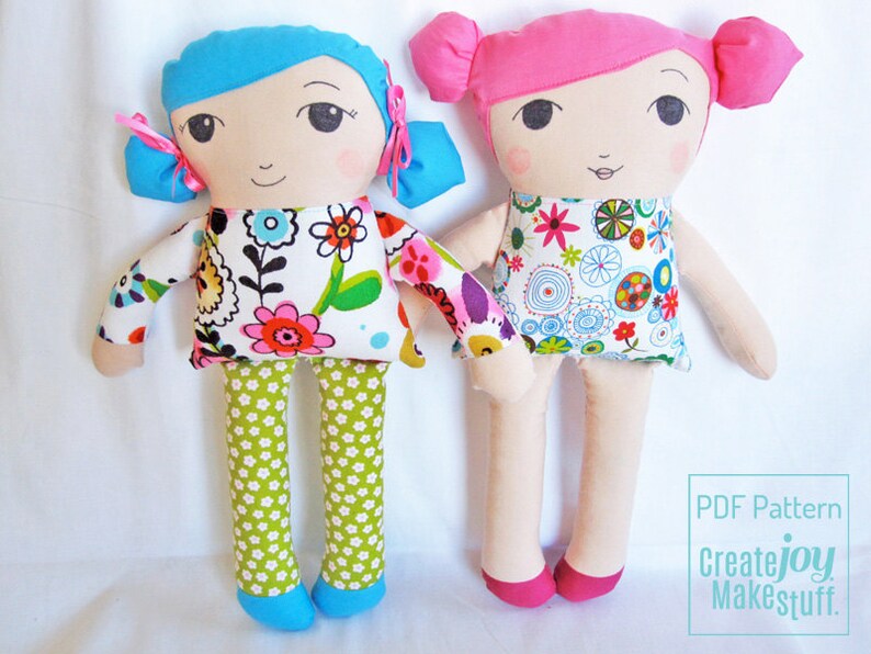 easy toy soft PDF printable Girl Doll Sewing Pattern stuffed softie Tutorial fabric cloth simple pdf cloth doll pattern