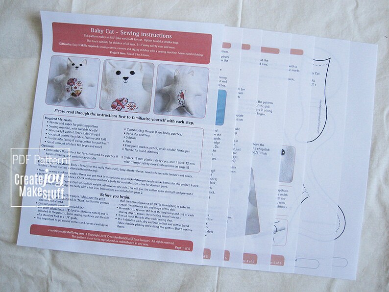 Soft Baby Cat Sewing Pattern : a softie doll pattern image 6