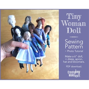 Tiny Rag Doll Sewing Pattern • 6"/15cm Tiny Woman Doll Pattern • Mini Doll Pattern • Photo tutorial