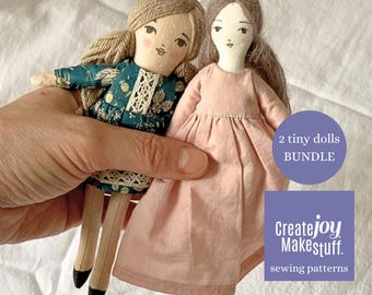 Tiny Pocket Rag Doll Bundle Sewing Pattern PDF – Sew a Handmade Mini Cloth Doll Project