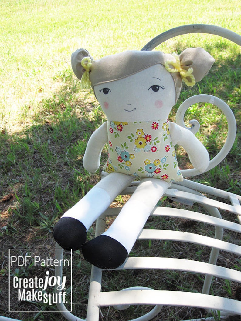 easy toy soft PDF printable Girl Doll Sewing Pattern stuffed softie Tutorial fabric cloth simple pdf cloth doll pattern