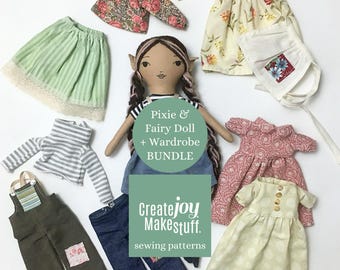 Pixie Fairy Rag Doll Pattern Bundle – 14 Inch Cloth Doll & Clothes Sewing Project