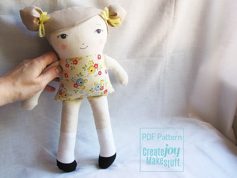 easy toy soft PDF printable Girl Doll Sewing Pattern stuffed softie Tutorial fabric cloth simple pdf cloth doll pattern