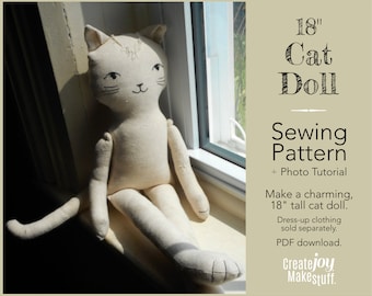 18" Cat Doll Sewing Pattern • Cloth doll pattern • PDF Digital Download • Rag Doll • Boy Doll• Dress up