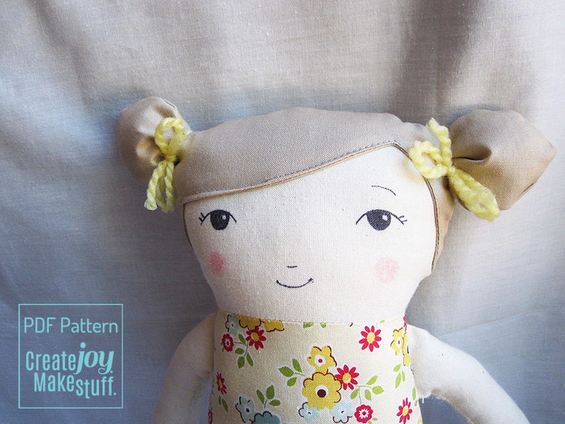 easy toy soft PDF printable Girl Doll Sewing Pattern stuffed softie Tutorial fabric cloth simple pdf cloth doll pattern