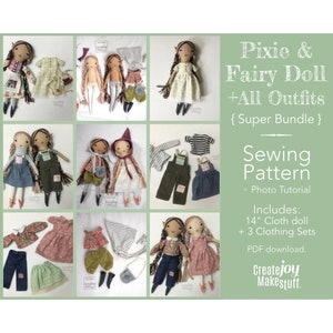 Pixie/Fairy Bundle - Doll + 3 Clothing Sets - Sewing Pattern & Tutorial - Rag doll pattern - PDF download - Cloth doll - Printable