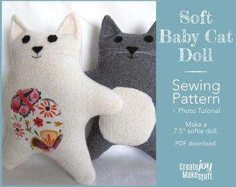Soft Baby Cat Sewing Pattern : a softie doll pattern