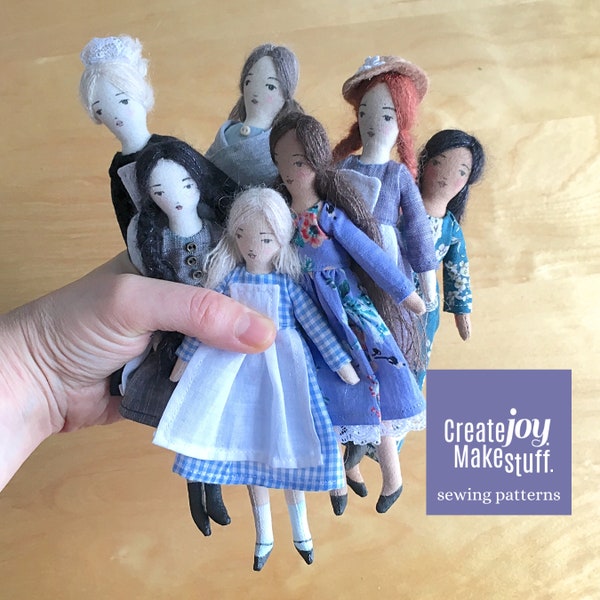 Patrón de costura para muñeca de trapo Tiny Woman en PDF: Proyecto de costura para una mini muñeca de 15 cm hecha a mano