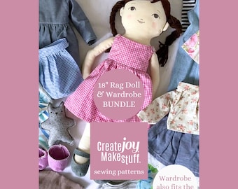 Dress Up Rag Doll Bundle Sewing Pattern – Sew a Handmade 18 Inch Doll + Clothes