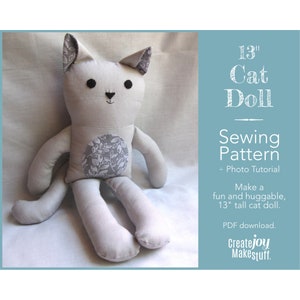 13" Cat Doll Sewing Pattern : Rag Doll Pattern