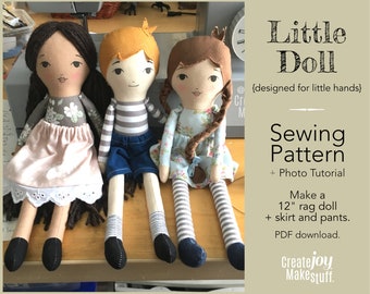 Little Doll Sewing Pattern • Rag doll pattern • Cloth doll • Boy doll • PDF download • Child friendly