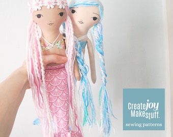 Mermaid Rag Doll Sewing Pattern PDF – Sew a Handmade 14 Inch Cloth Doll Project