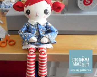 Raggedy Rose Rag Doll Sewing Pattern PDF – Sew a Handmade 14 Inch Cloth Doll Project