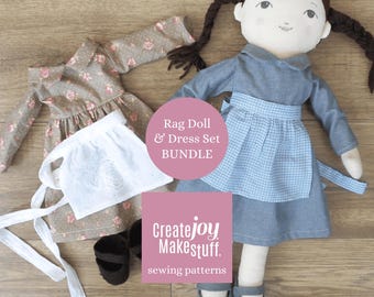 Classic Rag Doll + Dress Sewing Pattern PDF – Sew a Handmade 18 Inch Cloth Doll Project