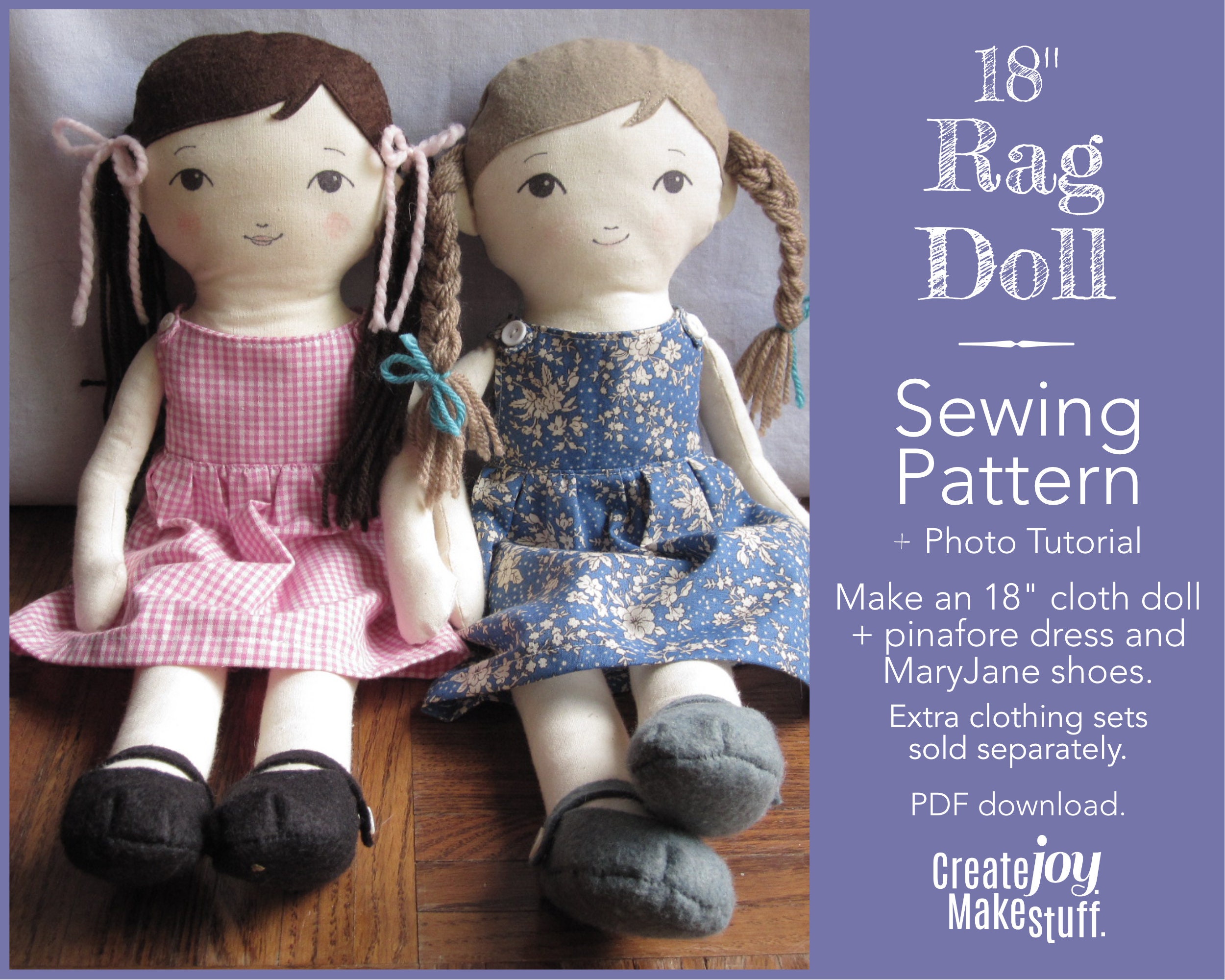 18 Cloth Doll Sewing Pattern & Tutorial With Dress and Etsy Canada