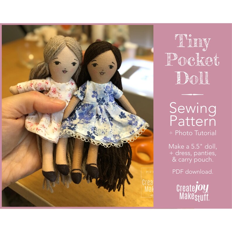 Pocket Doll Sewing Pattern : Mini Rag Doll Pattern image 1