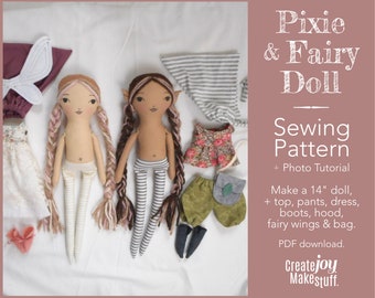 Fairy or Pixie Rag Doll Sewing Pattern • Cloth Doll Pattern • PDF Download • Photo Tutorial • DIY