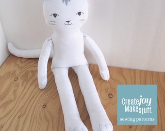 Cat Rag Doll Sewing Pattern PDF – Sew a Handmade 18 Inch Cloth Cat Toy Project