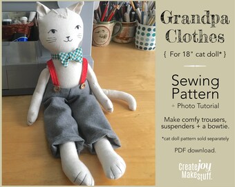 Grandpa Clothes Sewing Pattern : For 18" Cat Doll by CreateJoyMakeStuff