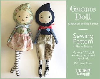 Gnome Doll Sewing Pattern - Rag Cloth Doll Pattern - PDF download - Child friendly - Boy doll - Non Gender Specific - Neutral