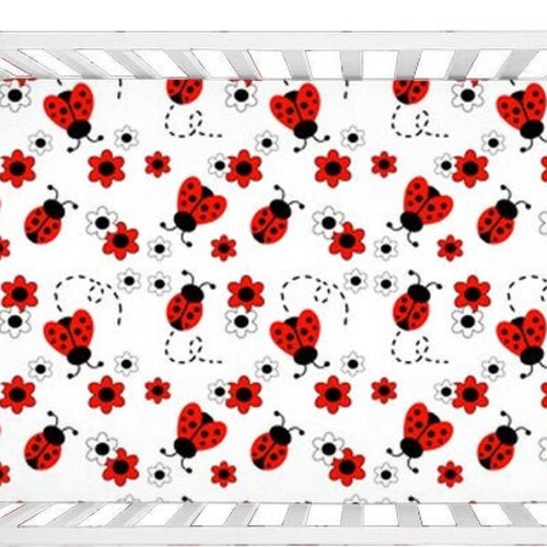 Floral Red Ladybug Nursery Crib Sheet Baby Girl Bedding Room Etsy