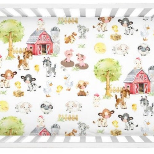 Farm Crib Bedding Farm Animals Crib Sheet Farmhouse Nursery Etsy