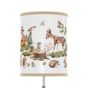 Watercolor Whimsical Woodland Forest Animals Nursery Deer Fox Table Desk Lamp Lampshade Night Light Baby Girl Bedroom Childrens Room Decor