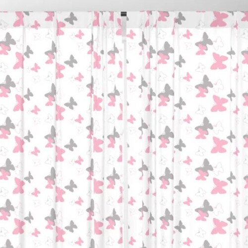 Pink Gray Butterfly Wings Nursery Window shops Curtians Baby Girl Bedroom Decor, Blackout Room Darkening Sheer Drapery Panels
