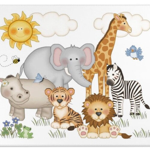 Floral Safari Jungle Animals Nursery Area Rug Carpet Baby Girl Etsy