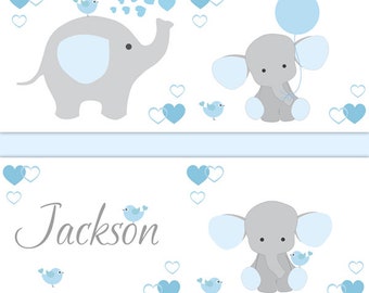Blue Grey Gray Elephant Nursery Baby Boy Wallpaper Border Wall Art Decal Sticker