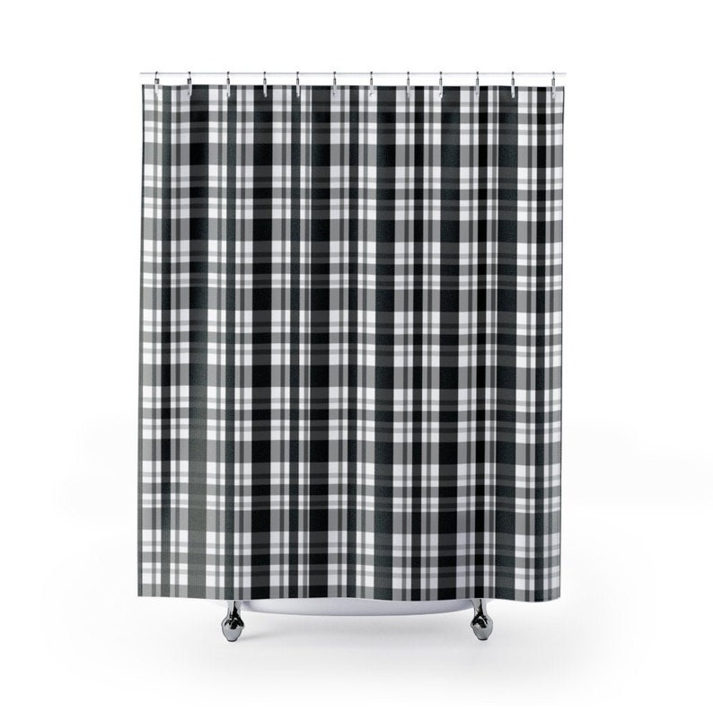 BUFFALO PLAID SHOWER Curtain Black Gray Farmhouse Bathroom Etsy