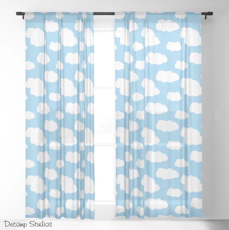 Blue Sky Clouds Neutral Baby Boy Nursery Window Curtains Kids Etsy