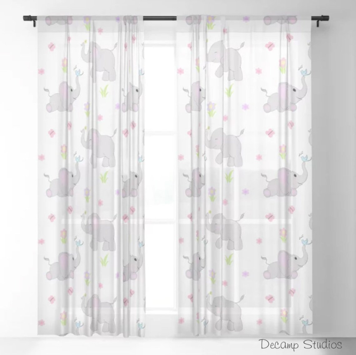 Elephant Nursery Curtains Baby Girl Safari Animals Room Decor Etsy