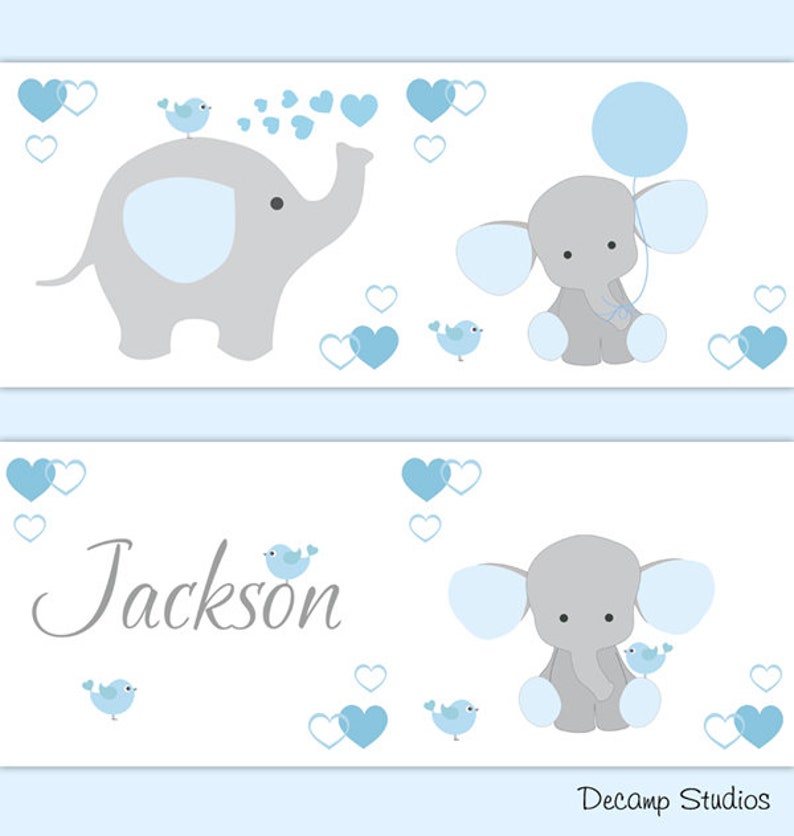 PERSONALIZED ELEPHANT NURSERY Baby Boy Blue Wallpaper Border Etsy