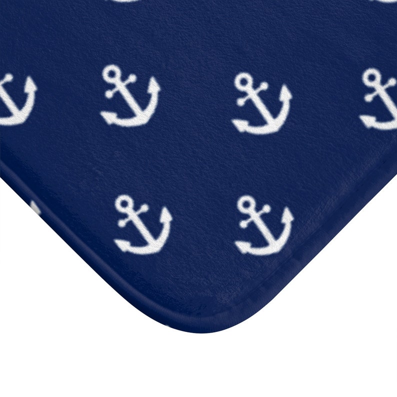 Navy Blue Nautical Anchor Beach Bathroom Bath Mat Rug Ocean Etsy