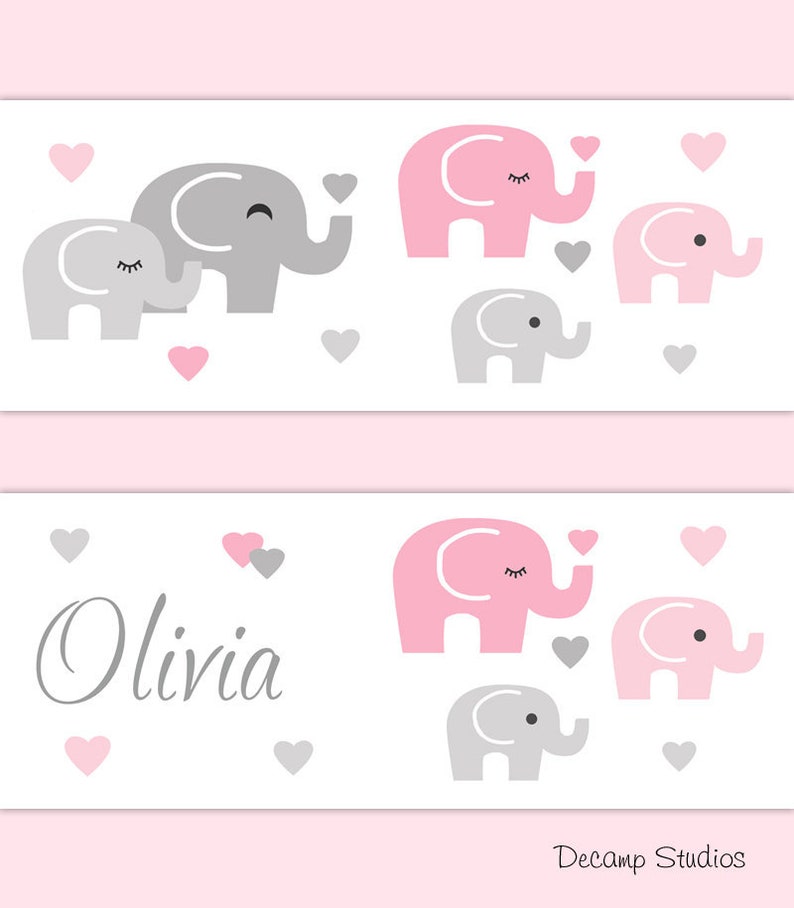 Elephant Nursery Decals Pink Baby Girl Personalized Name Etsy