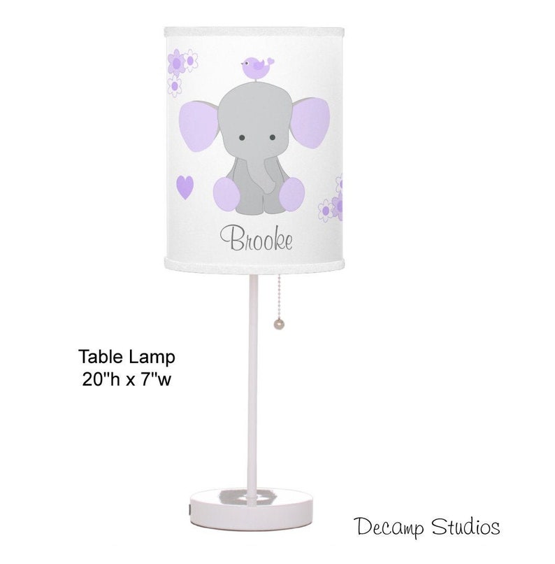 NURSERY TABLE LAMP Baby Girl Purple Elephant Bird Night Light Etsy