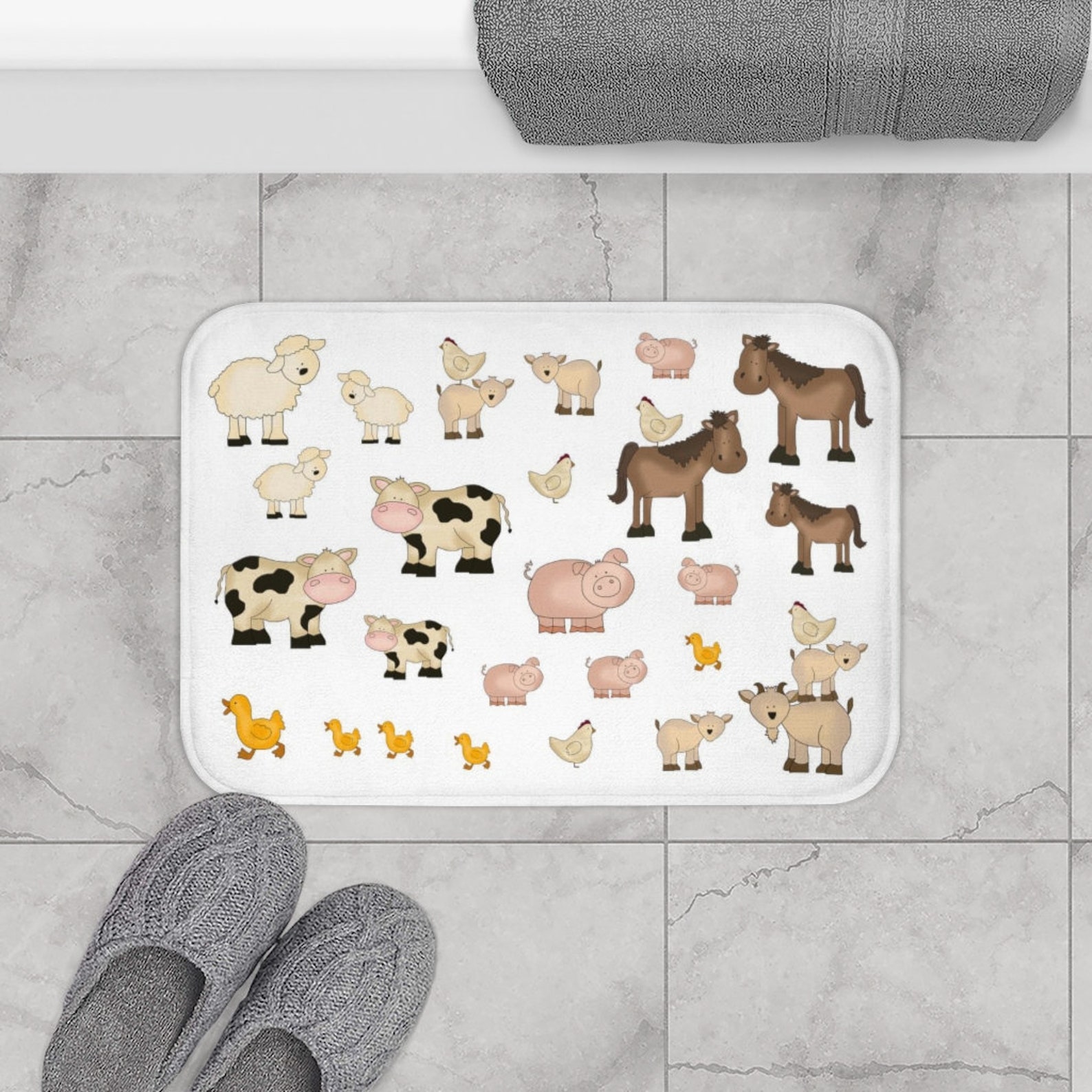 Farm Animals Bathroom Bath Mat Kids Barnyard Decor Horse Cow Etsy