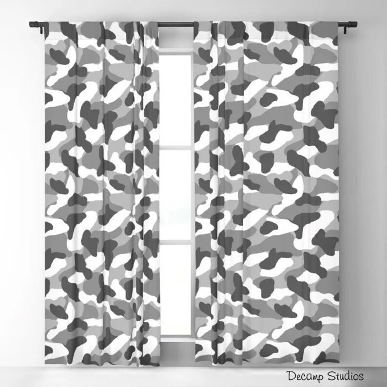 Gray Camo Camouflage Window Curtains Decor, Blackout Room Darkening Sheer Window shops Panels