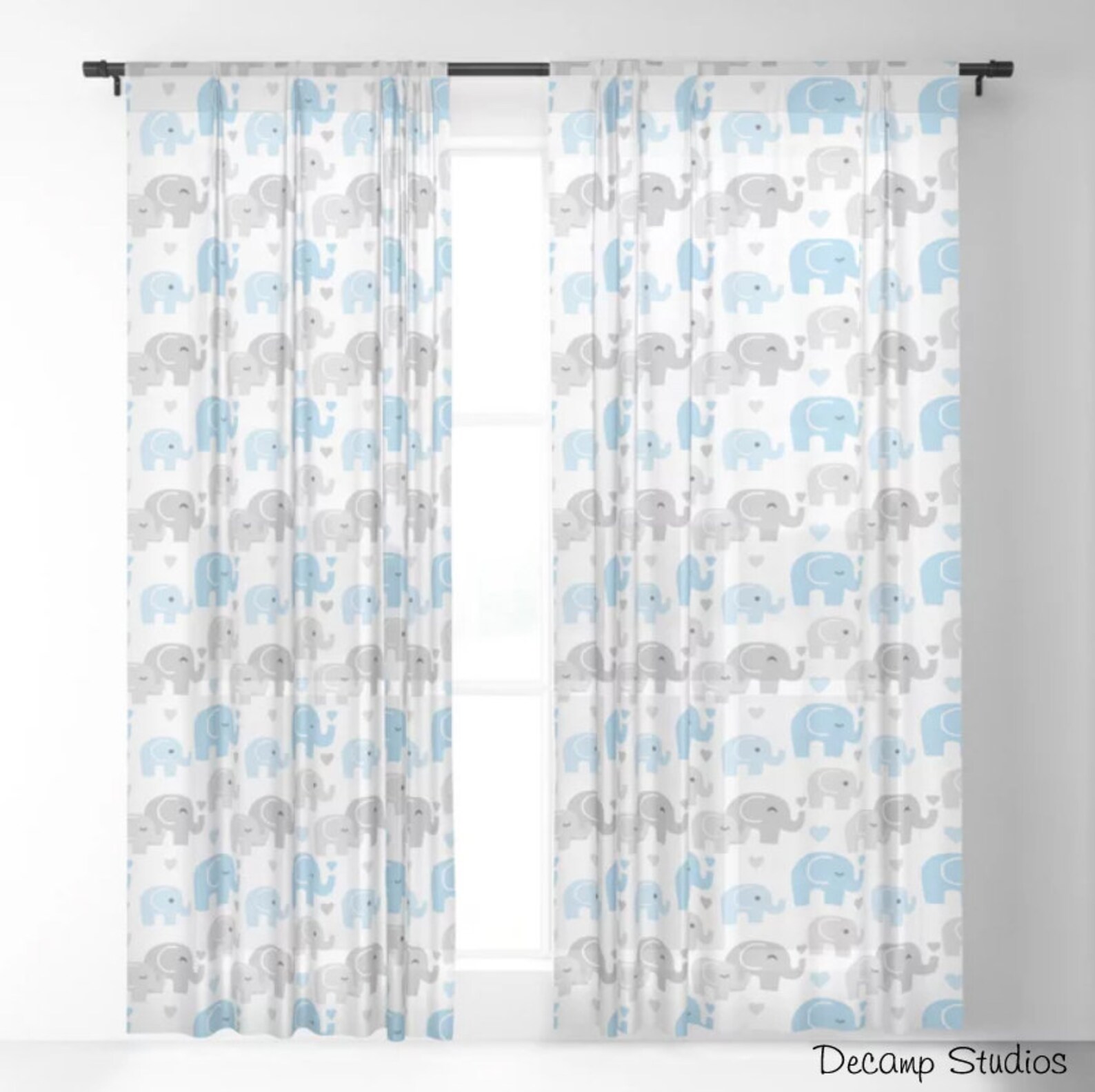 Elephant Nursery Curtains Blue Baby Boy Room Decor Blackout Etsy